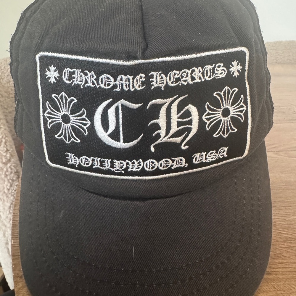 Chrome Hearts Black Cap with White Embroidered CH Patch